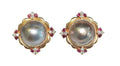 Mabe Pearl with Diamond and Ruby Earrings in 14 Karat Yellow Gold