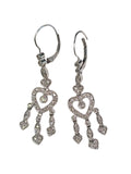 Heart Diamond Dangling Earrings in 14 Karat White Gold