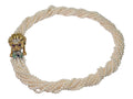 Multiple Stranded Pearl Necklace with Lion's Head in 14 Karat Gold, Emerald, Sapphire, Ruby Diamonds