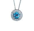 Blue Topaz Diamond Pendant Necklace in 14Karat White Gold