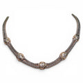 Authentic David Yurman Double Chain Diamond Station Necklace in Silver and 14 Karat Yellow Gold