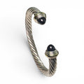 Authentic David Yurman Sterling Silver Classic Cable 7mm Bracelet With Onyx On Each End