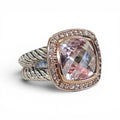 Authentic David Yurman Albion Morganite Ring in Sterling Silver and 18 Karat Rose Gold
