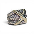 Authentic David Yurman Sterling Silver and 14 Karat Gold Triple Cable X Ring