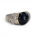 Authentic David Yurman Onyx and Diamond Ring in Sterling Silver and 18 Karat Yellow Gold