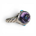 Authentic David Yurman Cushion Cut Amethyst and Turquoise Ring In Sterling Silver