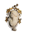 Vintage Cameo Gold Leaf Filigree Pendant in 10 Karat Yellow Gold