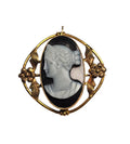 Antique Style Cameo Brooch Pendant with Floral Design in 10 Karat Yellow Gold