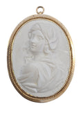 Carved White Portrait Antique Cameo Brooch Pendant in 14 Karat Yellow Gold