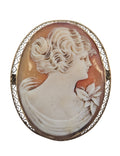 Carved Shell Portrait Antique Cameo Brooch in 10 Karat Yellow Gold