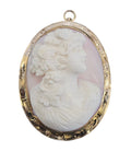 Antique Pink Shell Cameo Brooch Pendant in 10 Karat Yellow Gold