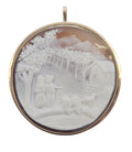 Antique Shell Cameo Brooch Pendant with Village Portrait in 14 Karat Yellow Gold