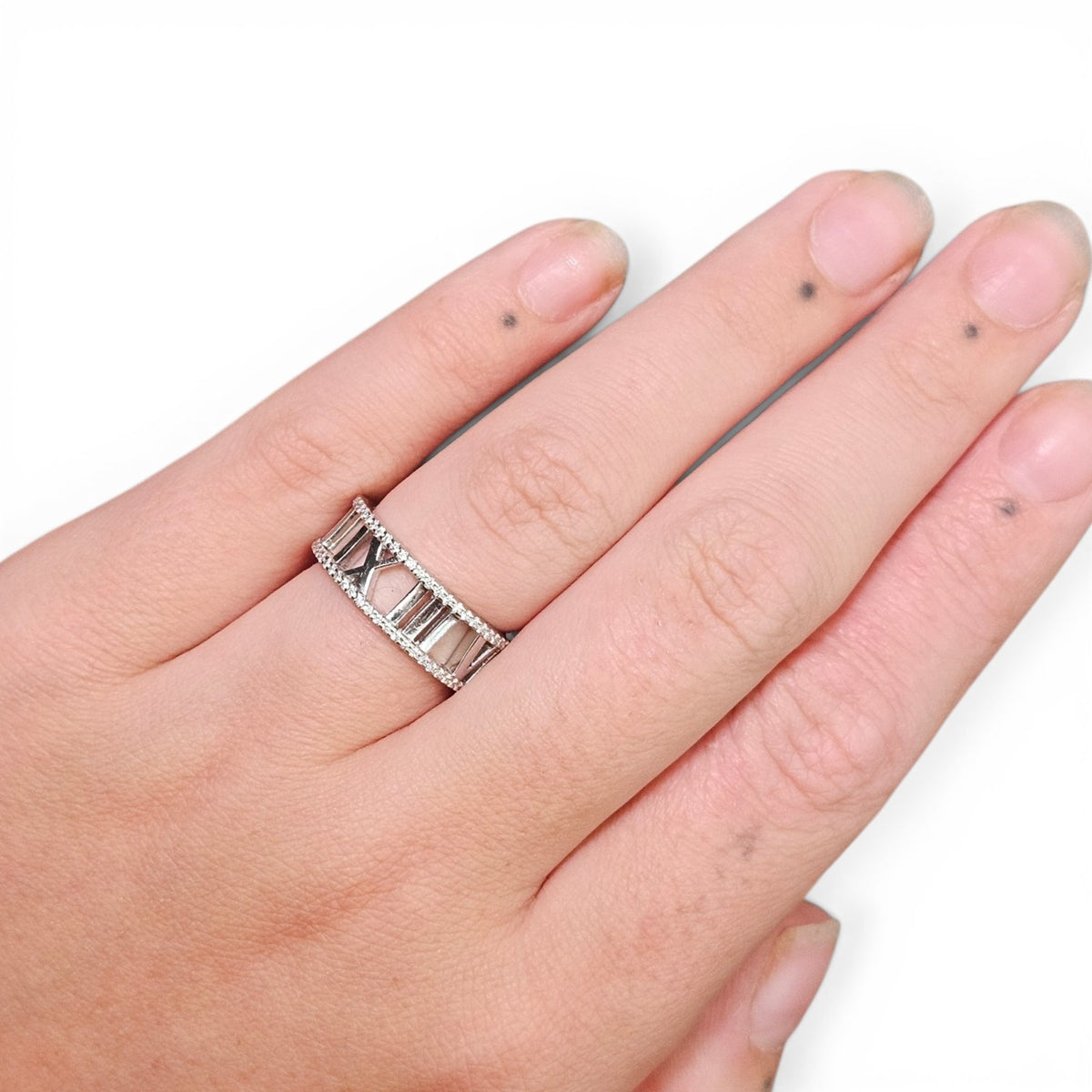 Tiffany & Co. Atlas Collection Roman Numeral Diamond Ring in 18