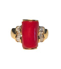 Red Corral Diamond Ring in 14 Karat Yellow Gold