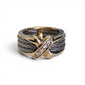 Phillipe Charriol Diamond X Cable Ring in 18 Karat Yellow Gold and Stainless Steel