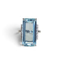 Emerald-cut Aquamarine Cocktail Ring with Diamonds in 18 Karat White Gold