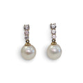 CZ Drop Down Pearl Earrings in 10 Karat Yellow Gold