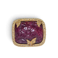 Coomi Floral Carved Ruby and Sliced Diamond Cocktail Ring in 20 Karat Yellow Gold