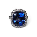 Cushion Cut Blue Sapphire and Diamond Halo Ring in 18 Karat White Gold (GIA Certified)