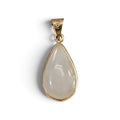 White Jade Chinese Dragon Tear Drop Pendant in 14 Karat Yellow Gold