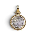 Alexander The Great Two Toned Coin Pendant in Sterling Silver and 14 Karat Yellow Gold