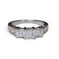 Three Princess Cut Diamond Engagment Ring in 14 Karat White Gold