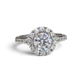 Round Brilliant Cut Lab Grown Diamond with Halo and Accent Pear Diamonds Engagement Ring in 14 Karat White Gold