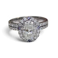 Neil Lane Oval Diamond with Double Halo and Sapphires Engagment Ring in 14 Karat White Gold
