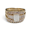 Vintage Emerald Cut Diamond Ring Guard Wedding Set in 14 Karat Yellow Gold