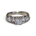Vintage 5 Round Cut Diamond Engagment Ring with Double Band in 14 Karat White Gold