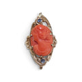 Art Nouveau Coral Cameo Ring in 10 Karat Yellow Gold