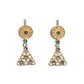 Geometric Triangle Dangle Earrings with Emerald and Diamond Accents in 18 Karat Yellow Gold