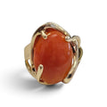 Red Cabochon Jade Bypass Style Cocktail Ring in 14 Karat Yellow Gold