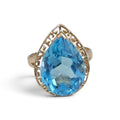 Pear Shape Blue Topaz Ring in 14 Karat Yellow Gold