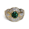 Tsavorite Garnet and Baguette Diamond Ring in 18 Karat Yellow Gold