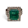 Emerald with Diamond Halo Ring in 14 Karat Rose Gold
