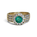Vintage Emerald and Diamond Halo Ring in 18 Karat Yellow Gold