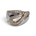 Two Toned Wide Swirl Diamond Ring in 18 Karat Gold