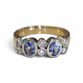 Two Toned Blue Oval Sapphire and Diamond Ring in 18 Karat Gold