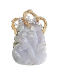 Hand Carved Jadeite and Diamond Pendant/Brooch in 14 Karat Yellow Gold