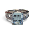Emerald cut Aquamarine with Diamond Accents Ring in Platinum