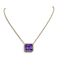 East West Emerald Cut Amethyst Pendant Necklace in 14 Karat Yellow Gold