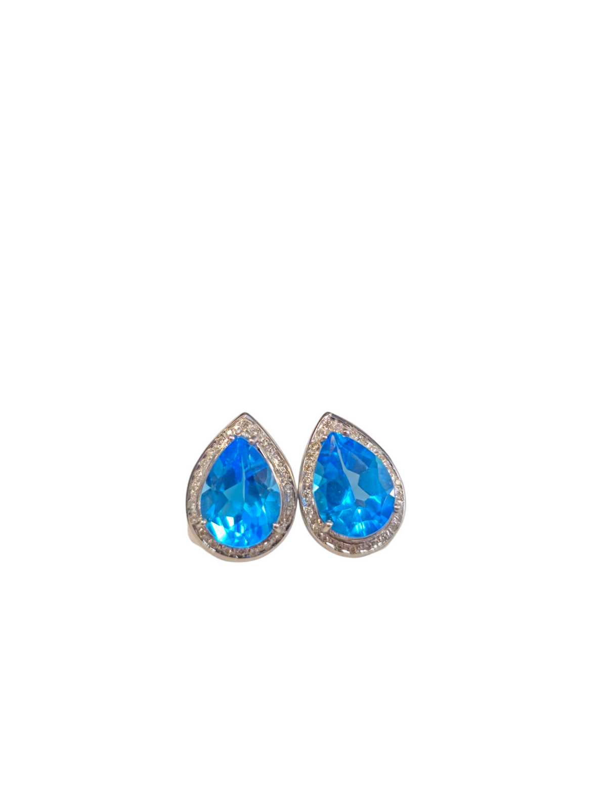 Blue Topaz Pair shape Earrings in 18 Kt White Gold with Diamonds