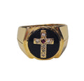 Men's Onyx Cross Ring in 14 Karat Yellow Gold