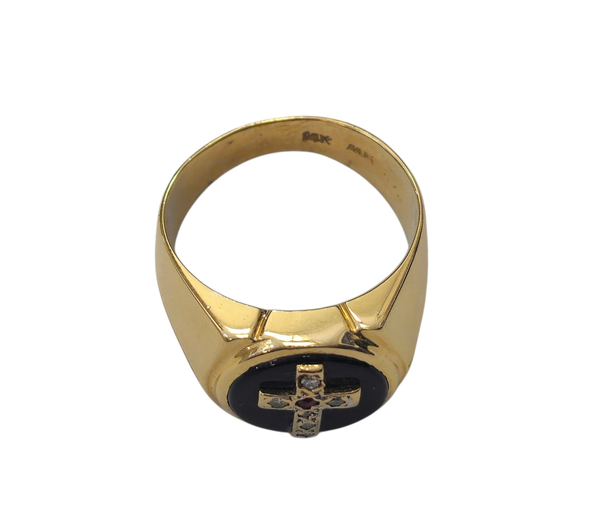 Men's Onyx Cross Ring in 14 Karat Yellow Gold