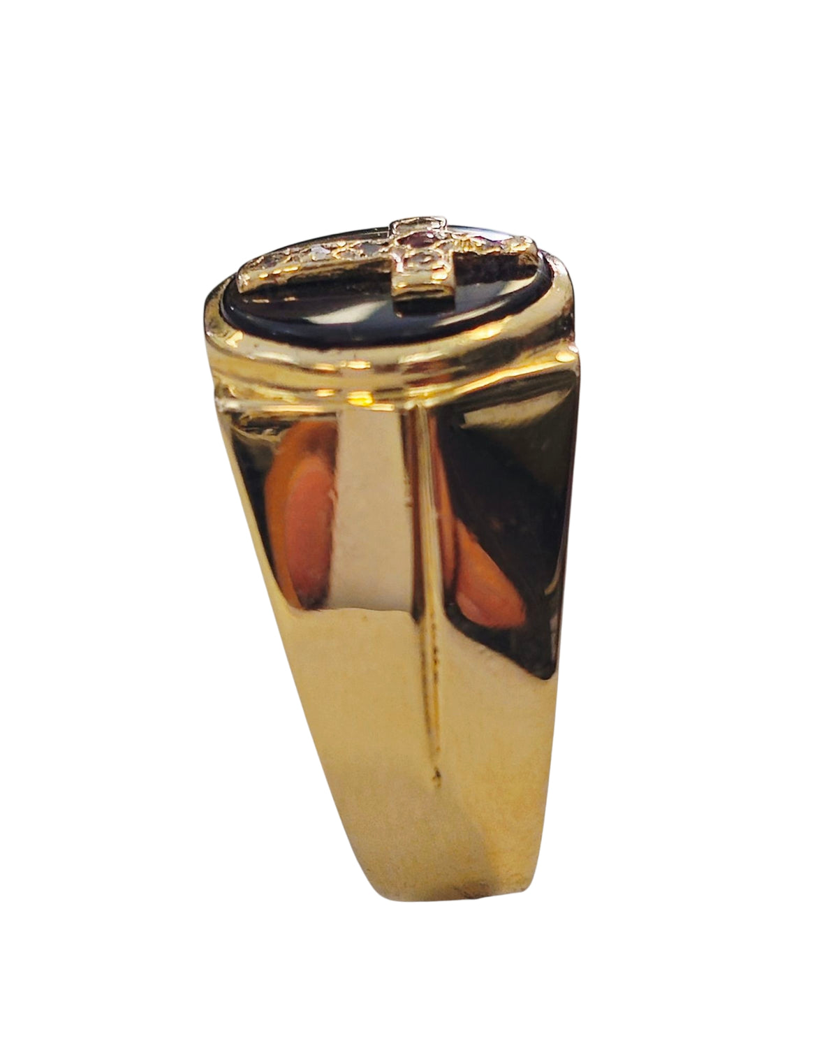 Men's Onyx Cross Ring in 14 Karat Yellow Gold