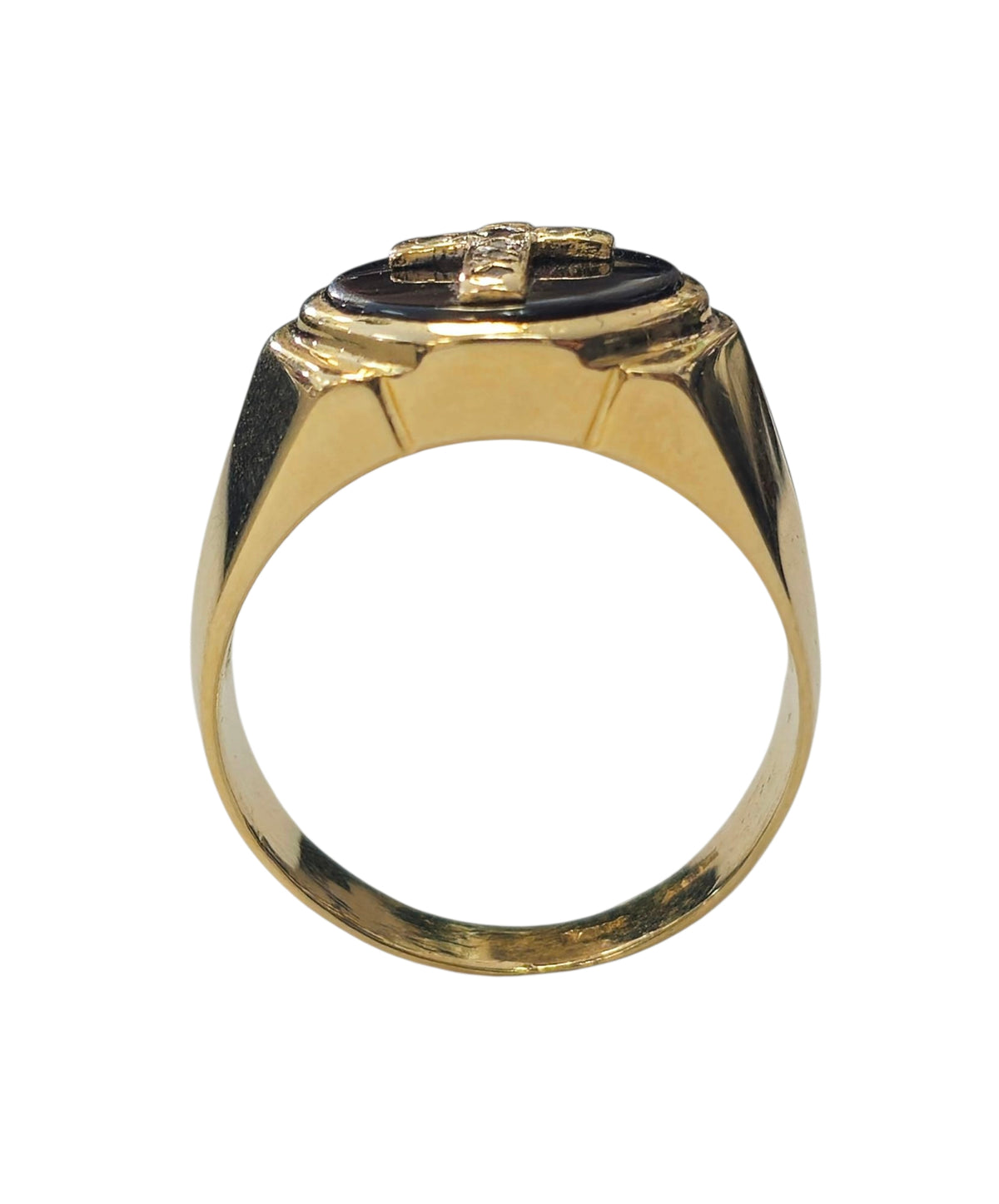 Men's Onyx Cross Ring in 14 Karat Yellow Gold