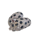 Diamond Panther Ring in 18K white gold. Detailed with Gleaming Emeralds for Eyes and Simulated Enamel
