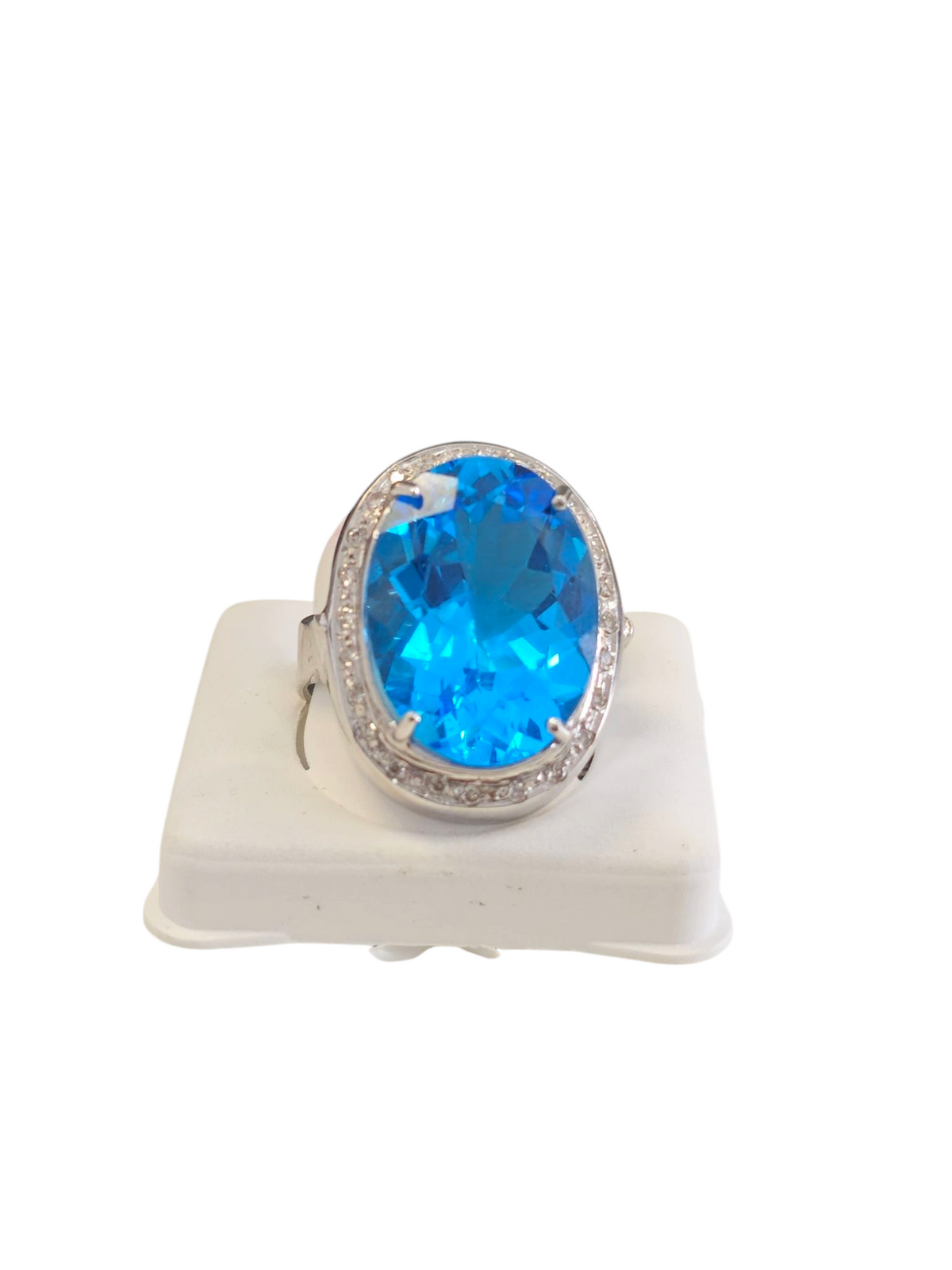 Oval Blue Topaz with Diamonds in 18 Kt White Gold Ring