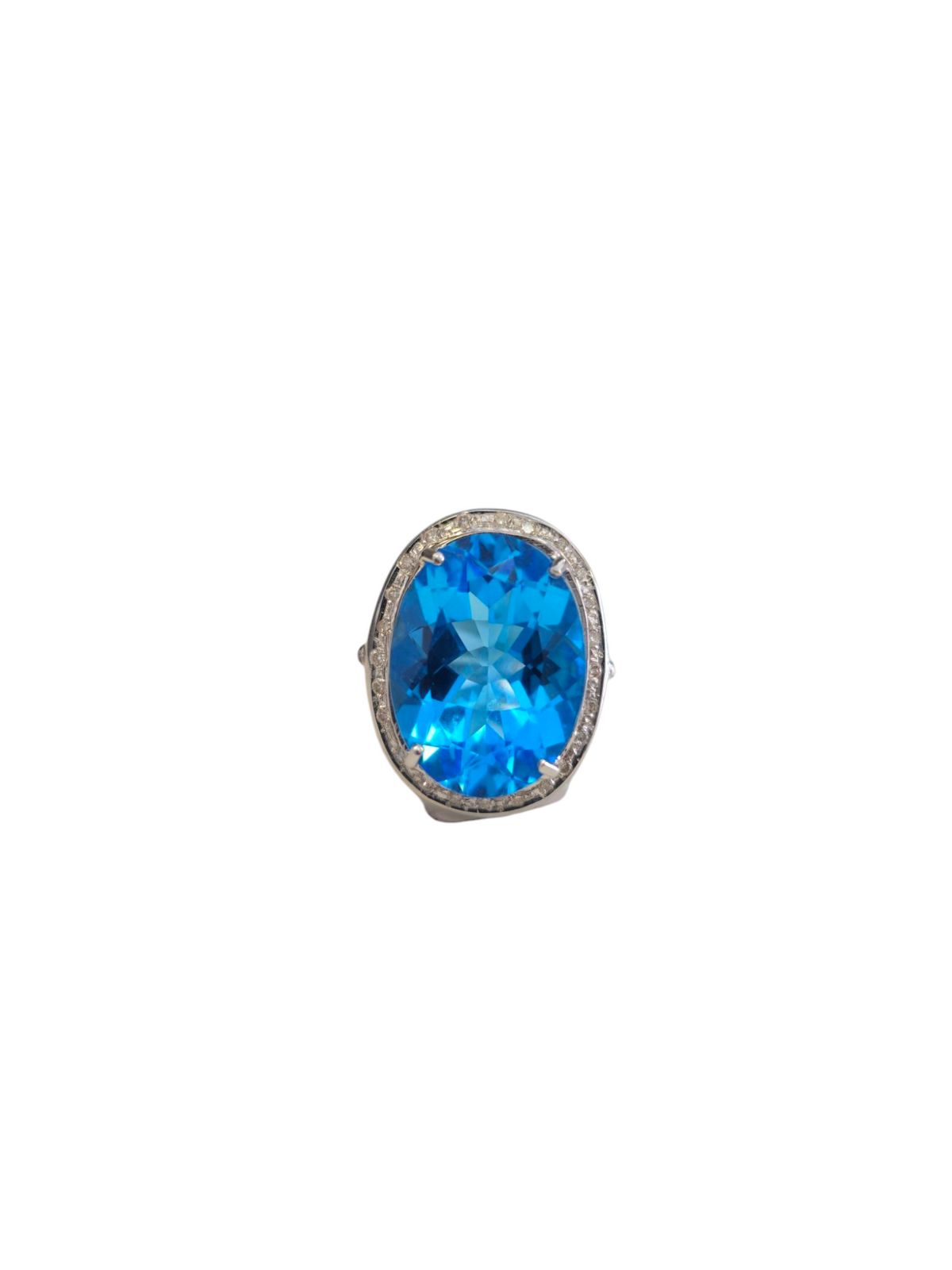 Oval Blue Topaz with Diamonds in 18 Kt White Gold Ring